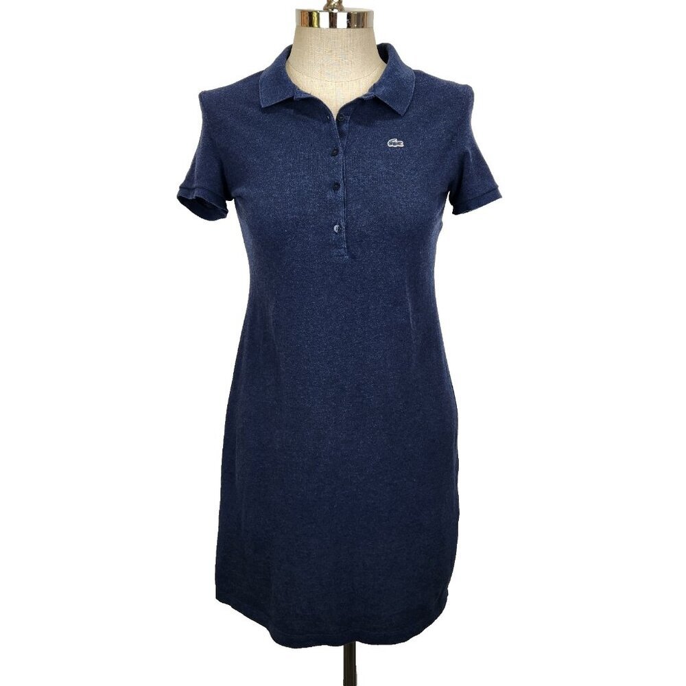 Lacoste Polo Shirt Dress Slim Fit FR 42 US L Blue Mini Pique Cotton Short